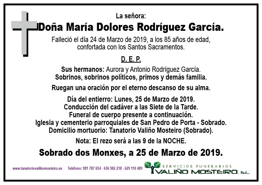 Esquela de María Dolores Rodríguez García.